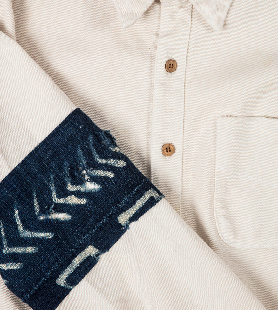United River African River two-tone twill button-down shirt with American indigo armband