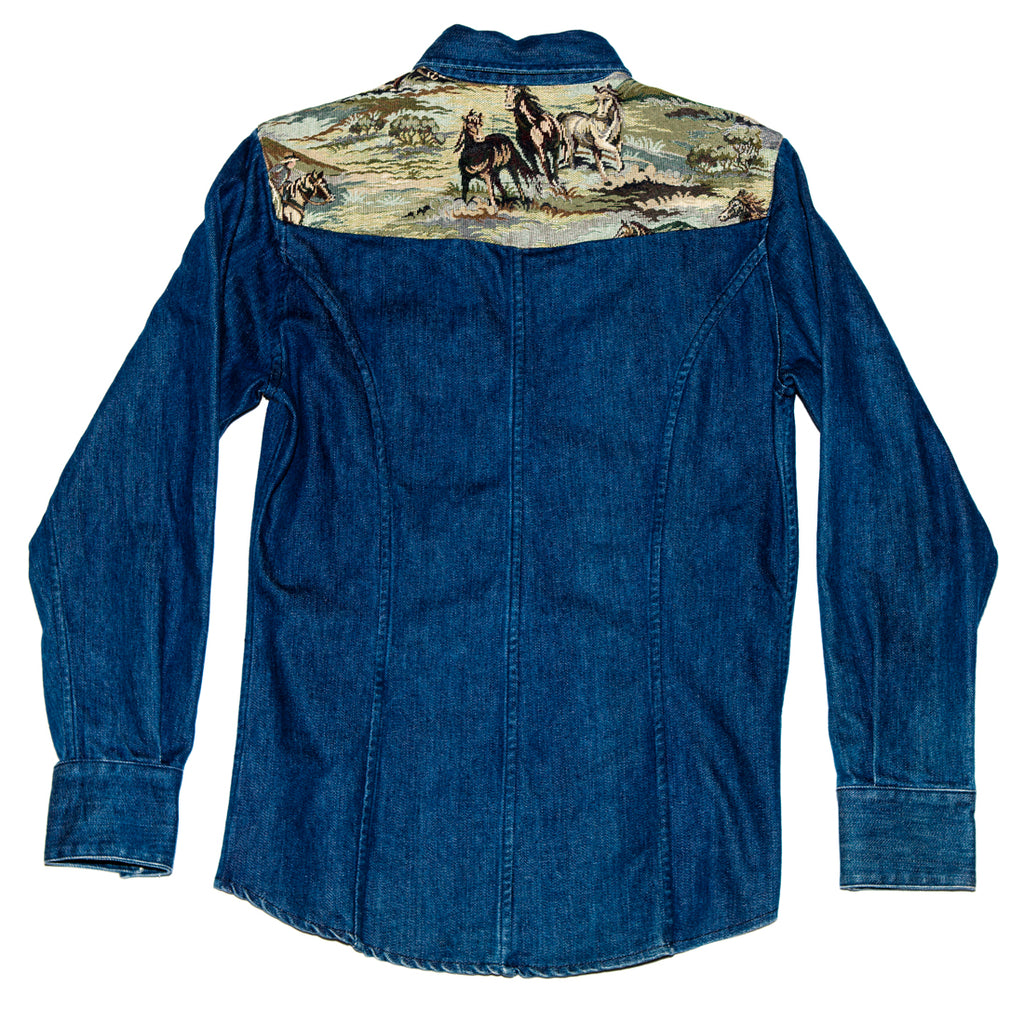 United Rivers Mokelumne River cotton-linen button-down denim shirt back