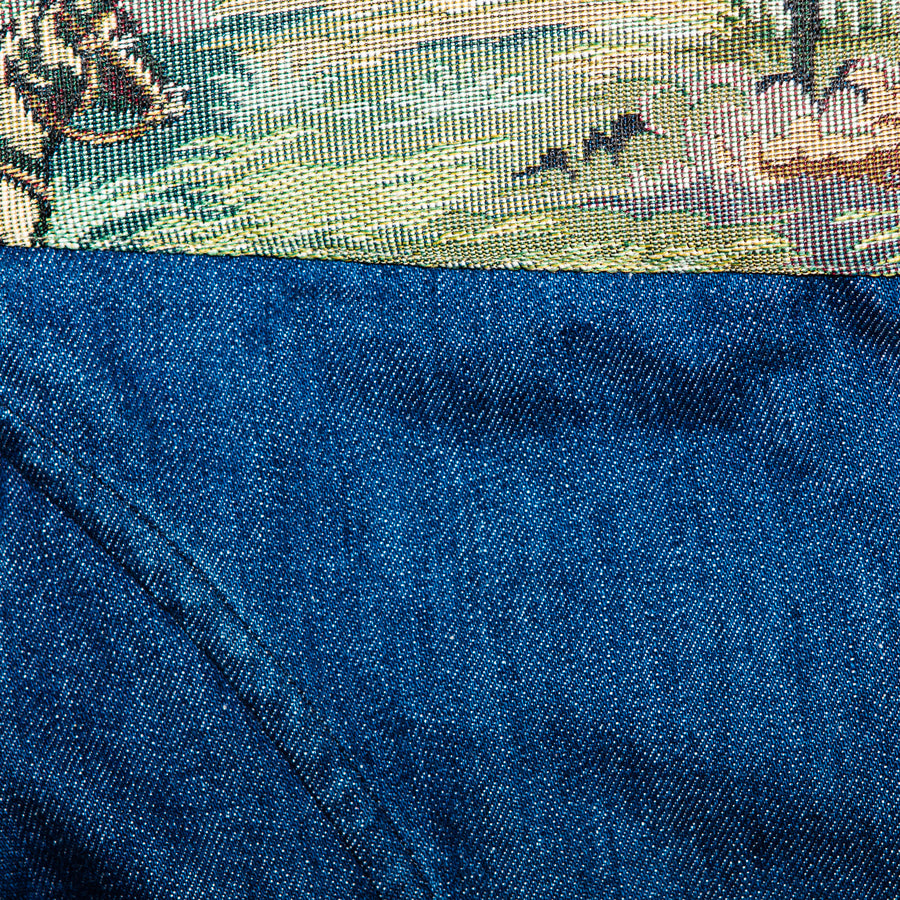 United Rivers Mokelumne River cotton-linen button-down denim shirt with mustang pattern