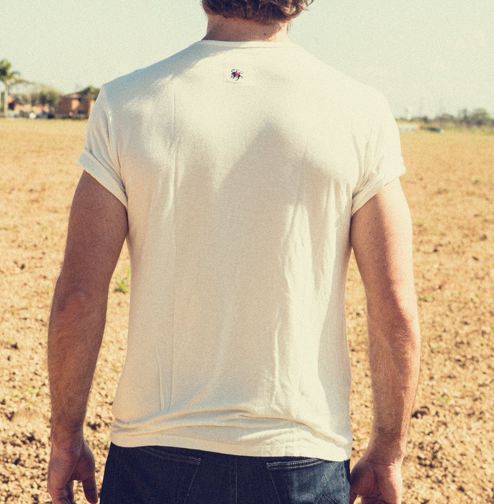 United Rivers spaghetti western t-shirt white on male model back